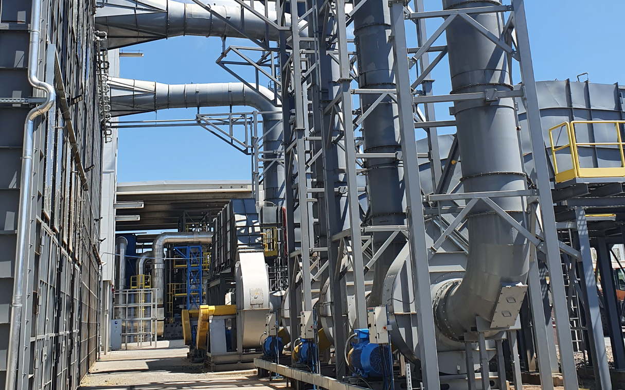 Industrial plant with pipelines and filtration technology at Kingspan as part of modern production processes